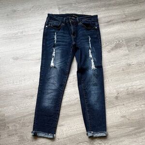 Kancan Dark Blue raw hem jeans